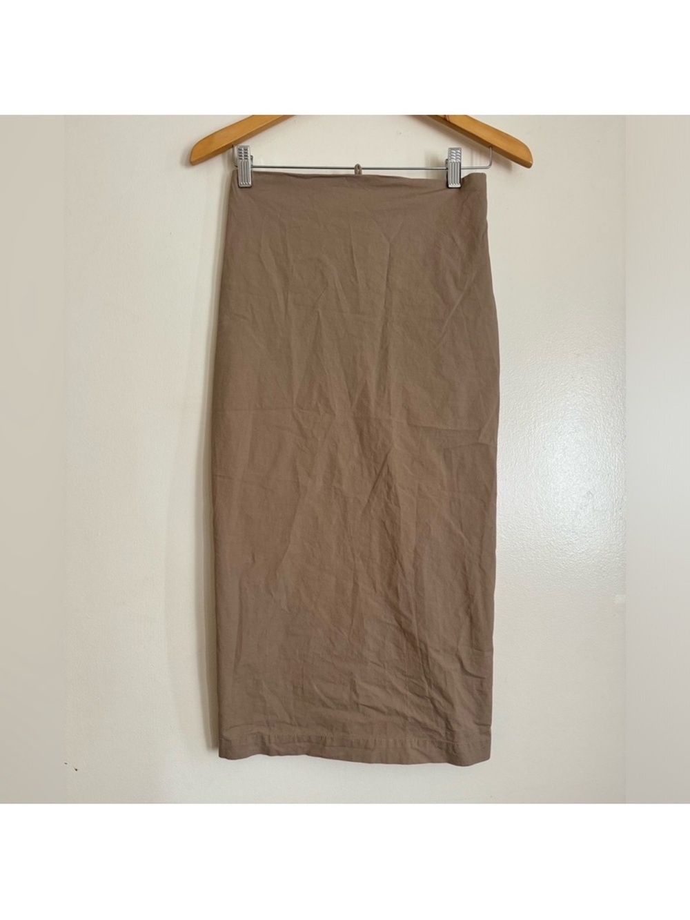L'Academie Straight Midi Skirt in Taupe
